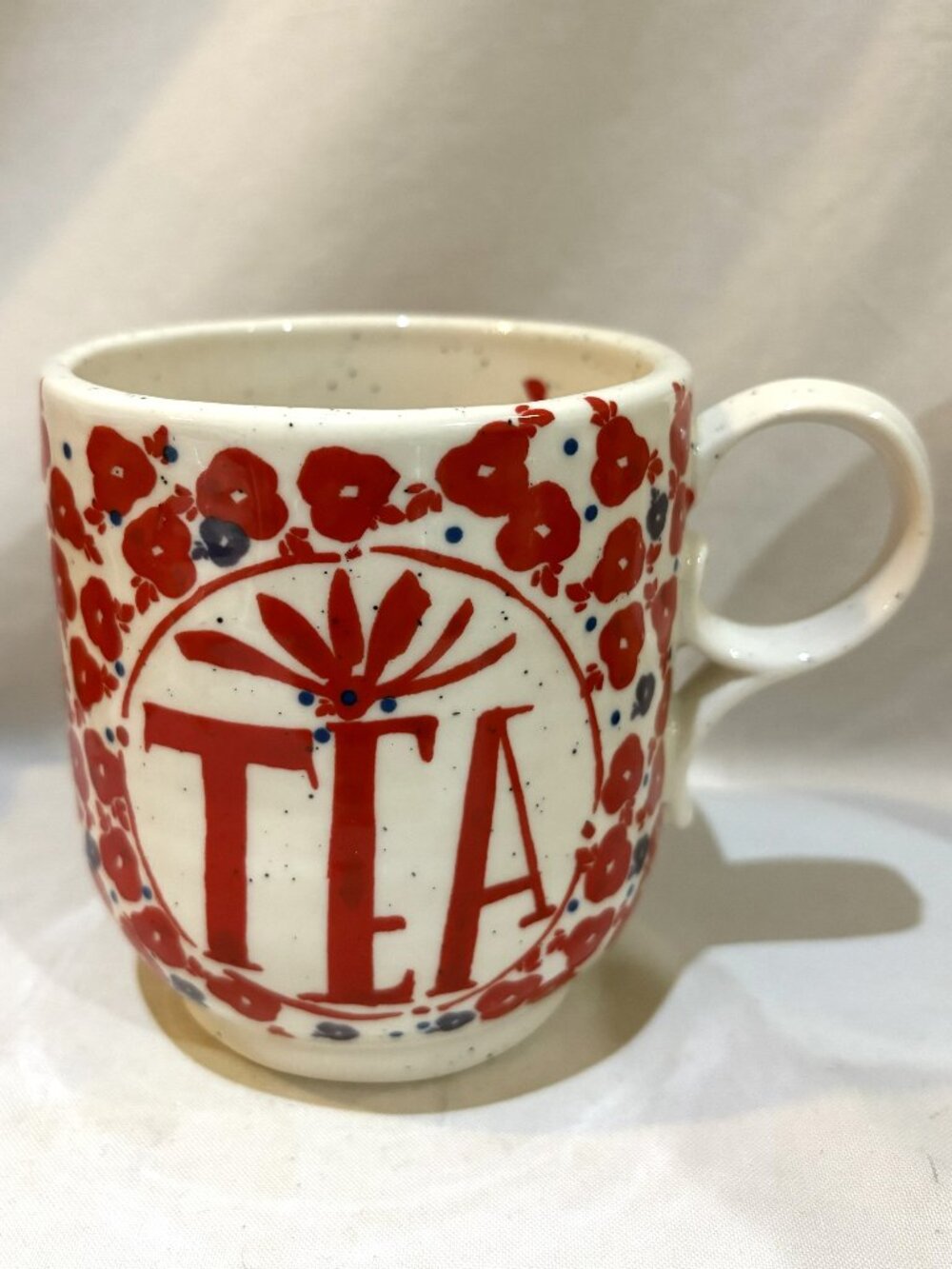 Anthropologie Elevenses Sweetly Stated Ceramic TEA Mug Red Poppy Floral